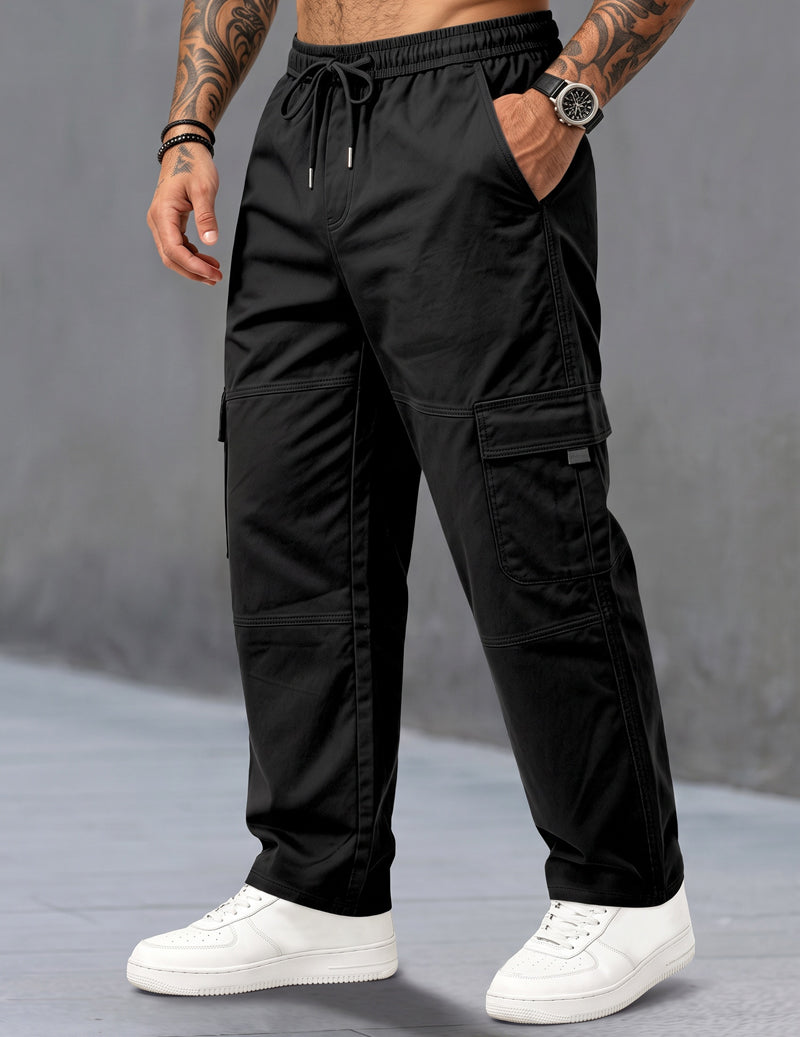 ekouaer-men-cargohose-mit-kordelzug-schwarz-lockerer-sitz image 2