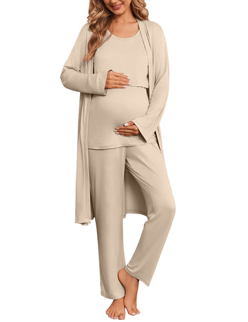 ekouaer-maternity-3-teiliges-stillpyjama-mit-morgenmantel image 3