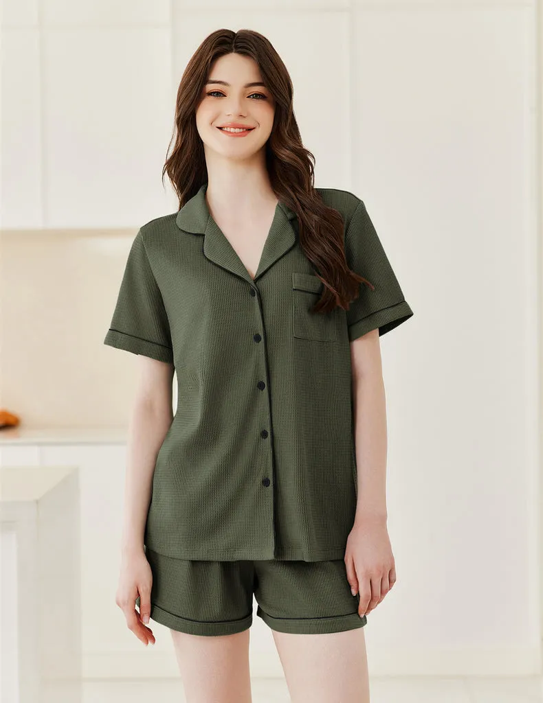 ekouaer-pajama-sets-waffel-schlafanzug-kurz-mit-knopfleiste image 1