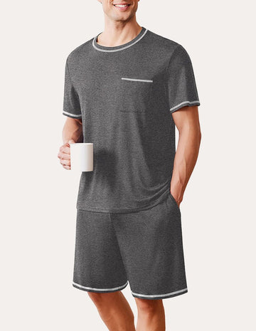 ekouaer-men-schlafanzug-herren-kurz-rundhals-mit-shorts image 4
