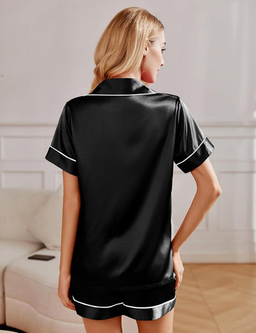 ekouaer-pajama-sets-2er-satin-pyjama-kurz-shorts-knopfleiste image 5