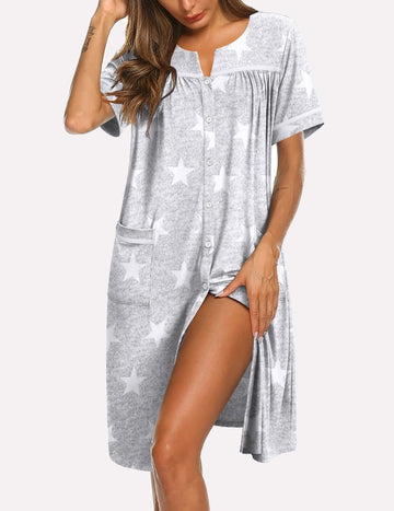 ekouaer-nightgowns-button-down-schlafhemd-kurzarm-taschen image 3