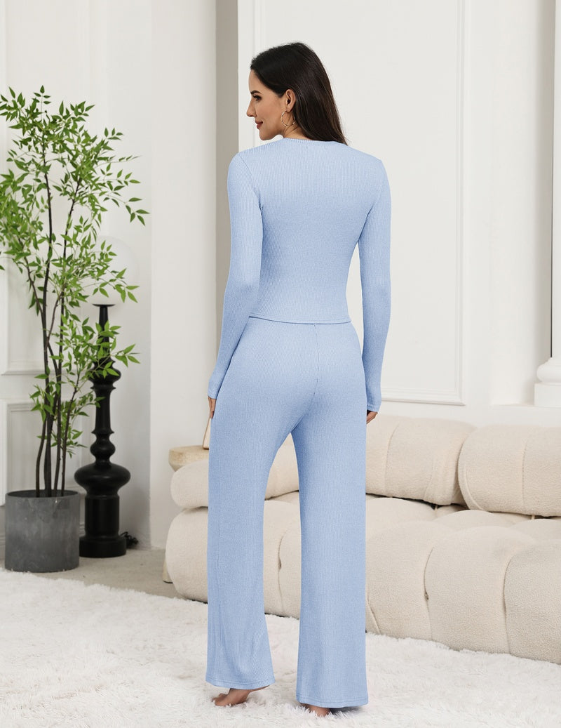 ekouaer-pajama-sets-lounge-set-langarm-weites-bein-schwarz image 4