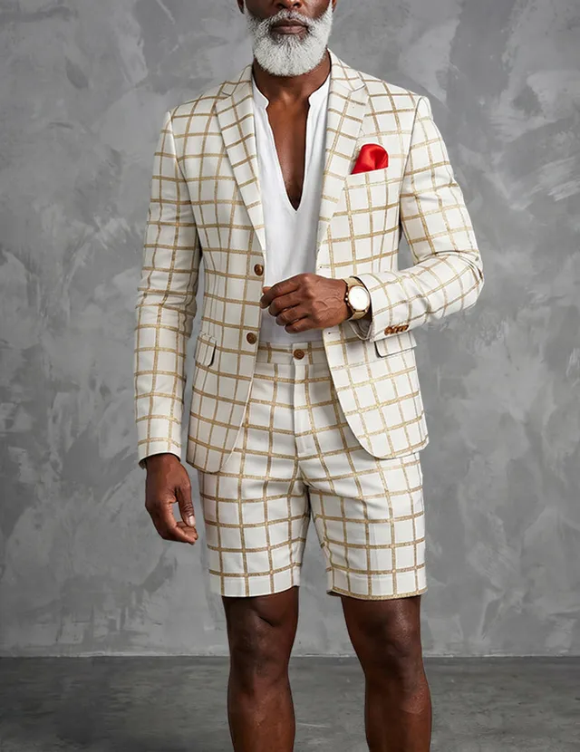ekouaer-men-blazer-shorts-anzug-zweiteiler-kariert image 1