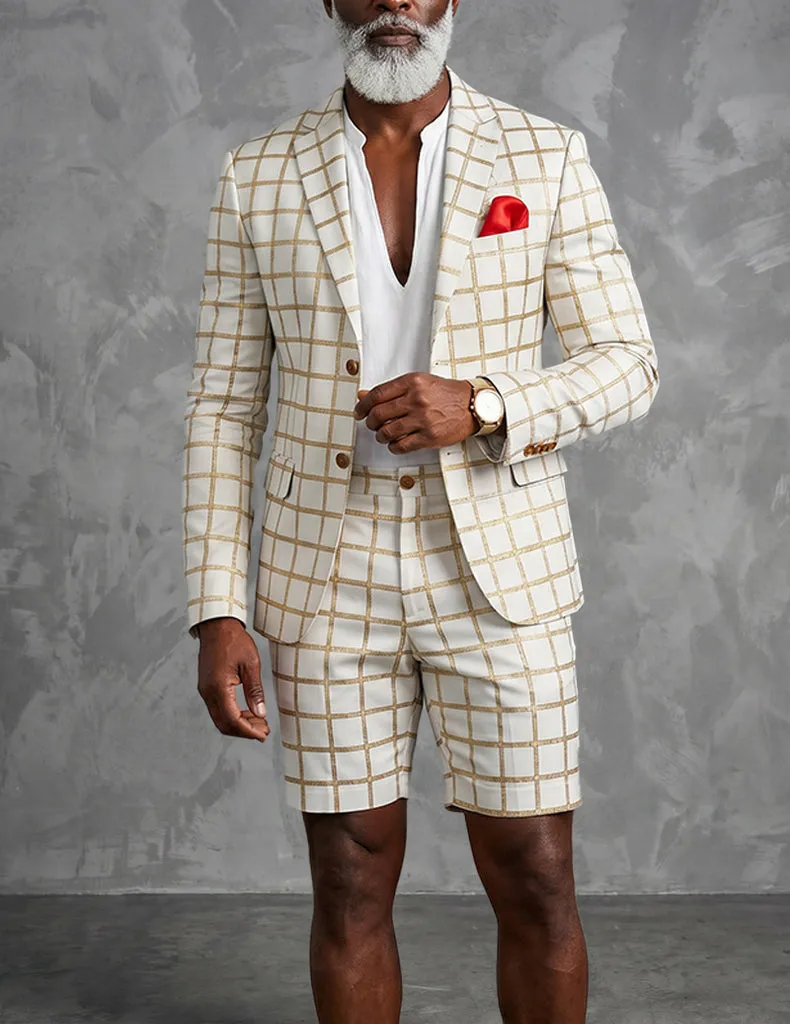 ekouaer-men-blazer-shorts-anzug-zweiteiler-kariert image 1
