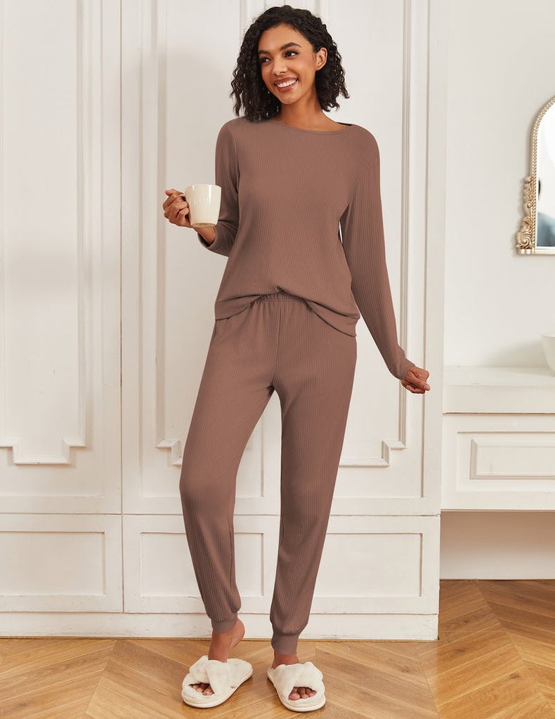 ekouaer-pajama-sets-loungeset-langarm-mit-jogger-taschen image 1