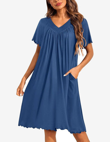 ekouaer-nightgowns-house-dress-nachthemd-mit-taschen-kurzarm image 3