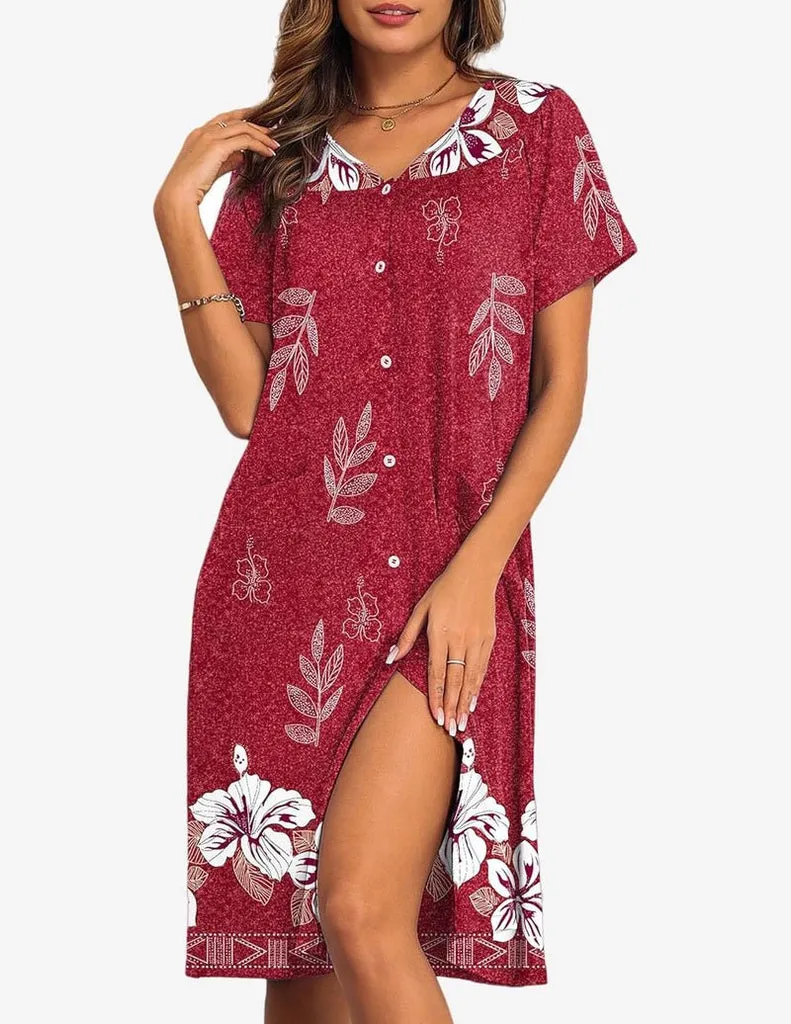 ekouaer-nightgowns-mumu-floral-knopfleiste-taschen-plus image 1