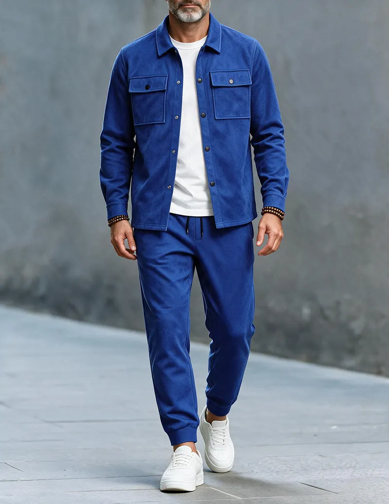 ekouaer-men-button-down-cargo-zweiteiler-herren-schwarz-xl-mit-jogger image 1