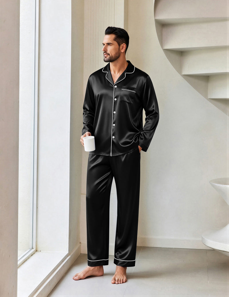 ekouaer-men-satin-pyjama-set-langarm-schwarz-gr-m image 7
