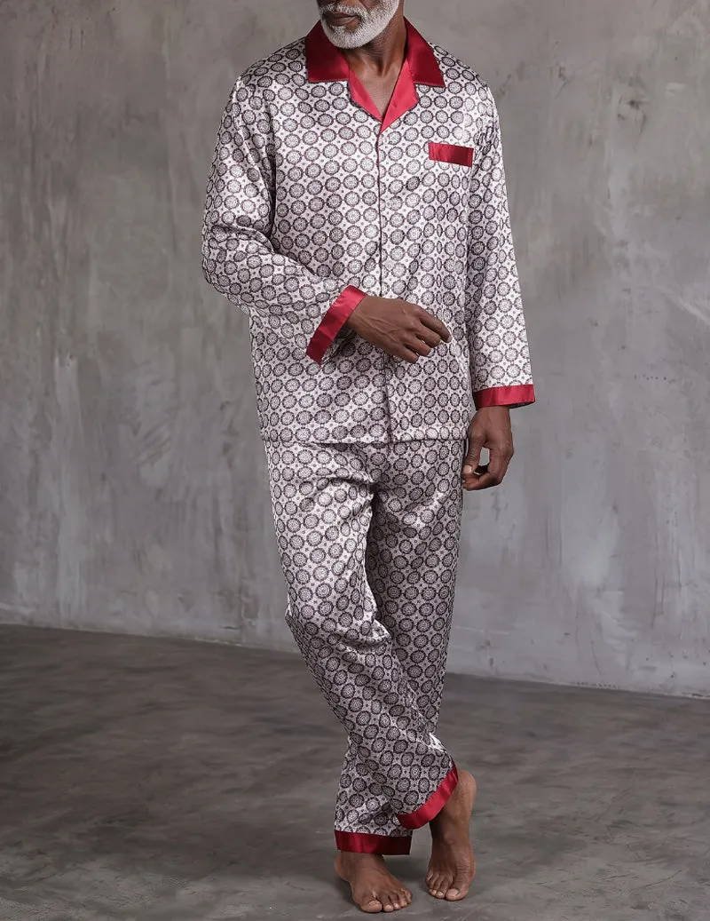 ekouaer-men-satin-pyjama-red-geometric-langarm-gemustert image 1