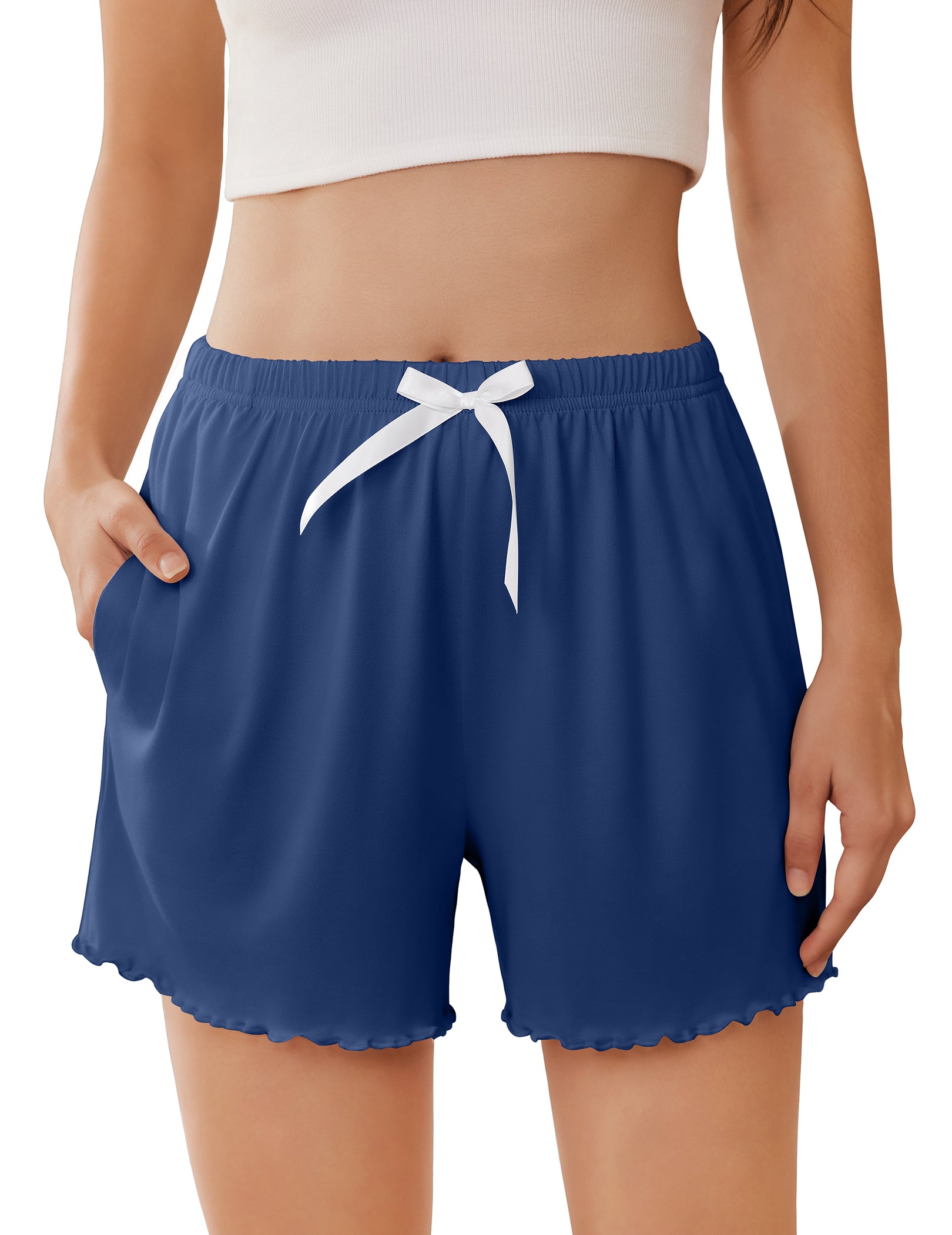 ekouaer-pajama-sets-ruffle-shorts-damen-schwarz-mit-taschen image 6