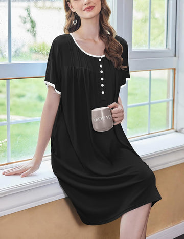 ekouaer-house-dress-nachthemd-spitze-knopfleiste-kurz image 7