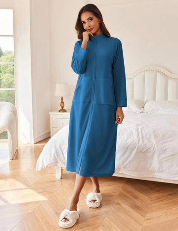 ekouaer-bademantel-rei-verschluss-fleece-langarm-mit-taschen image 3