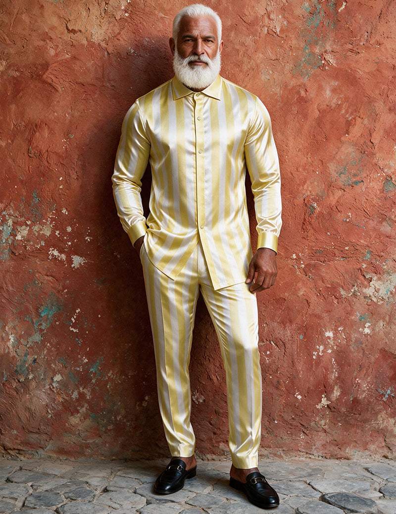 ekouaer-men-satin-pyjama-orange-stripe-m-hemd-hose image 8