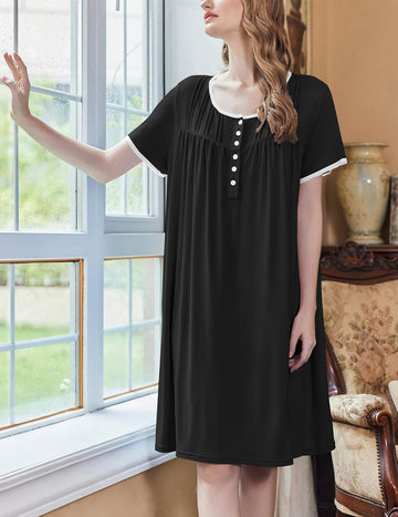 ekouaer-house-dress-nachthemd-spitze-knopfleiste-kurz image 3