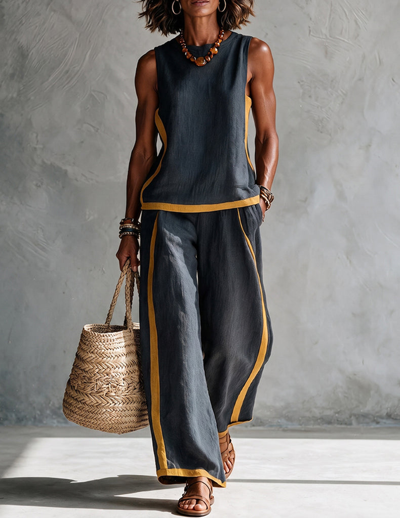ekouaer-pajama-sets-kontrast-pyjama-damen-mit-weiter-hose image 1