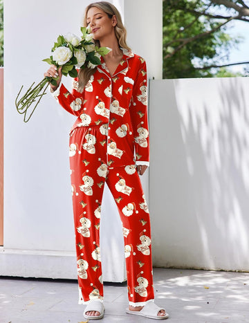 ekouaer-pajama-sets-schlafanzug-damen-langarm-knopfleiste-spitze image 8