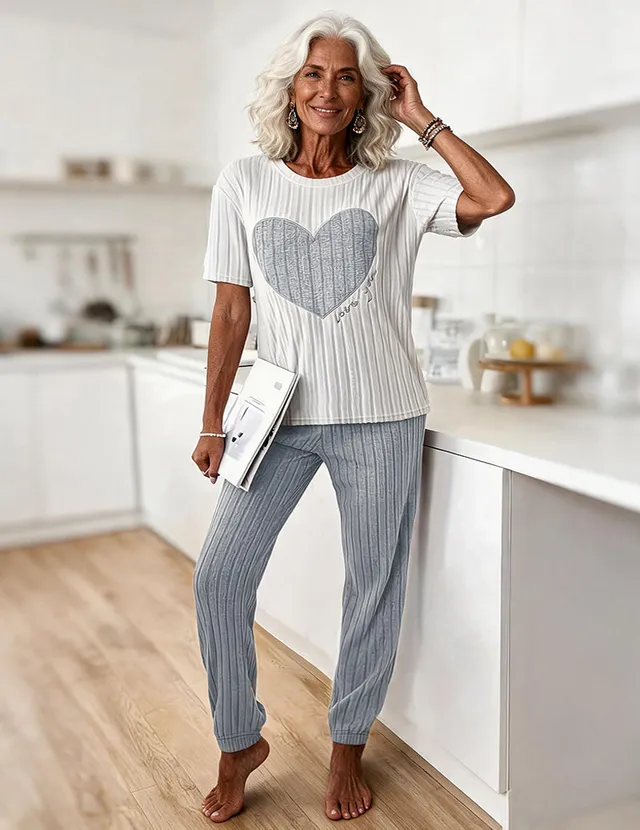 ekouaer-pajama-sets-herz-pyjama-capri-ripp-lila image 1