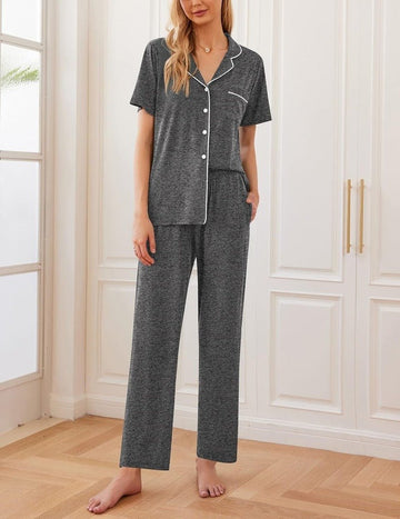 ekouaer-pajama-sets-schlafanzug-kurzarm-lange-hose-mit-paspel image 3
