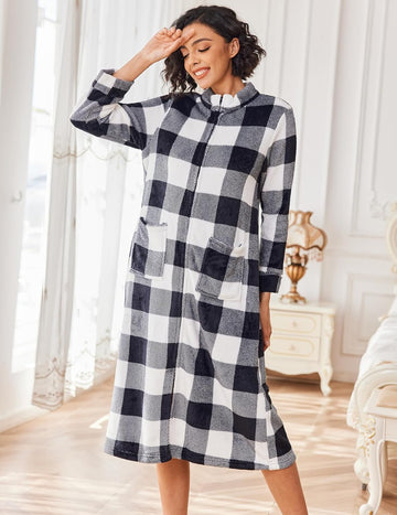 ekouaer-robes-fleece-bademantel-mit-reissverschluss-langarm image 7