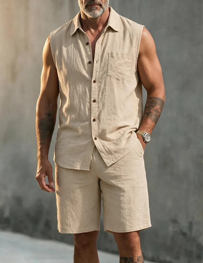 ekouaer-men-herren-schlafanzug-leinen-kurzarm-shorts image 1