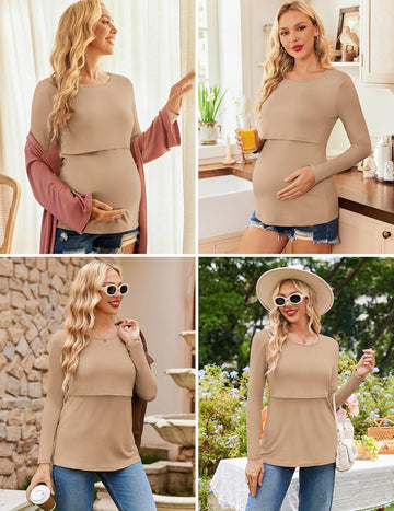 ekouaer-maternity-stillshirt-langarm-3er-pack-stilloberteil-doppellagig image 3
