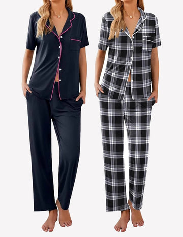 ekouaer-pajama-sets-2er-pack-pyjama-knopfleiste-lange-hose image 2
