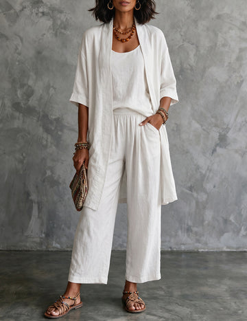 ekouaer-robes-leinen-3-teiler-kimono-top-hose-sommer image 3
