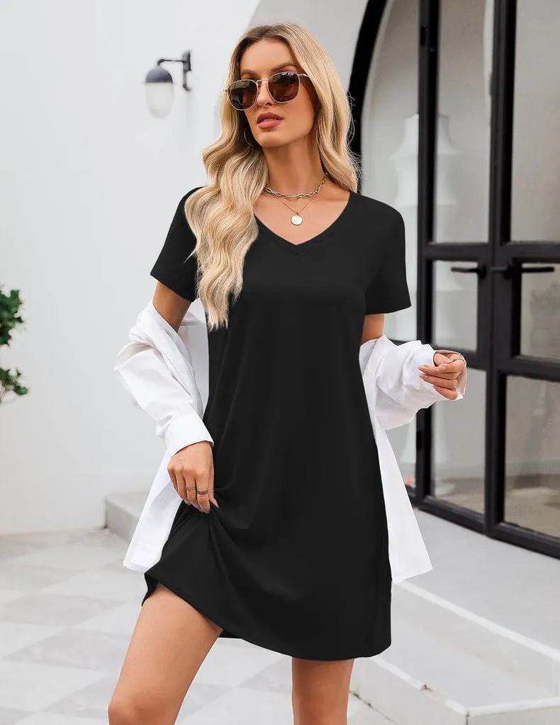 ekouaer-nightgowns-cotton-v-neck-nachthemd-kurzarm image 1