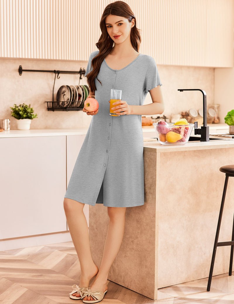 ekouaer-nightgowns-baumwoll-nachthemd-grey-star-m-knopfleiste image 4