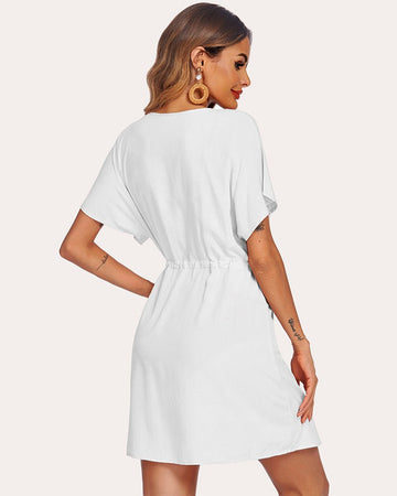 ekouaer-swimwear-strandkleid-v-ausschnitt-kurzarm-rayon-uni image 7