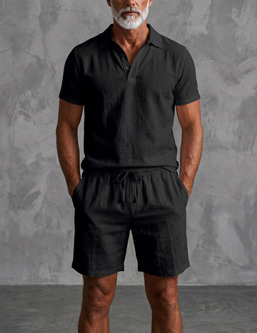 ekouaer-men-leinen-set-herren-polo-kurzarm-shorts-wei image 5