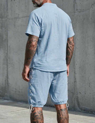 ekouaer-men-leinen-shirt-shorts-set-zweiteiler-sommer image 3