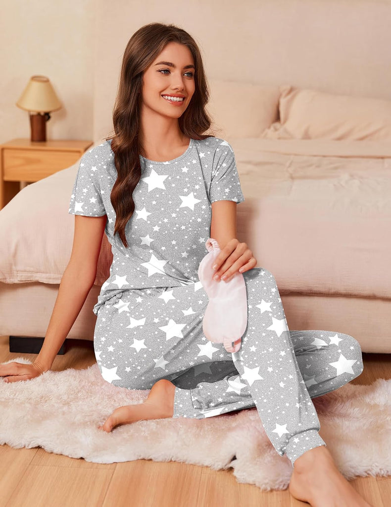 ekouaer-pajama-sets-short-sleeve-lounge-sets-pyjama-jogger image 1