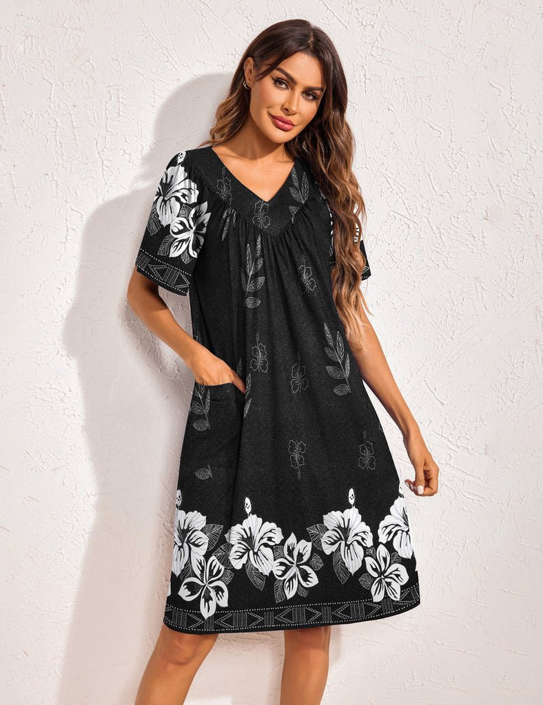 ekouaer-nightgowns-floral-nachthemd-kurzarm-taschen image 1