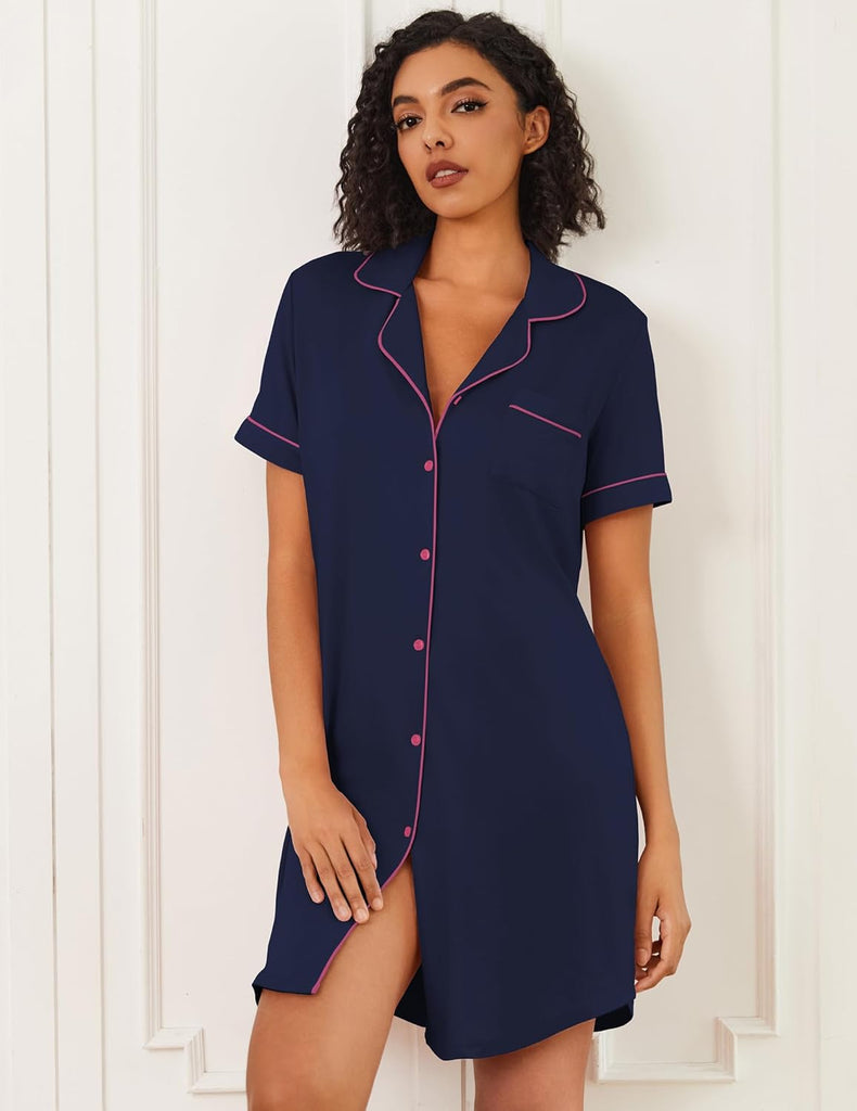 ekouaer-nightgowns-bamboo-sleepshirt-nachthemd-kurzarm-still image 1