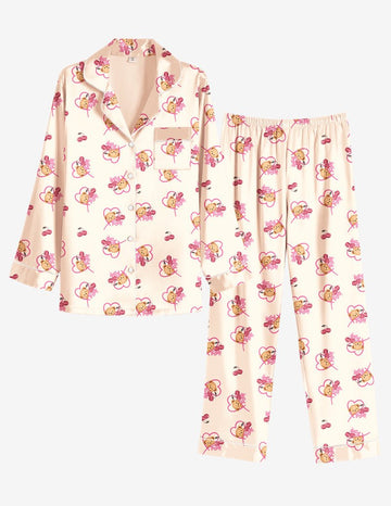 ekouaer-christmas-teddy-satin-pyjama-schlafanzug-set-lang image 2