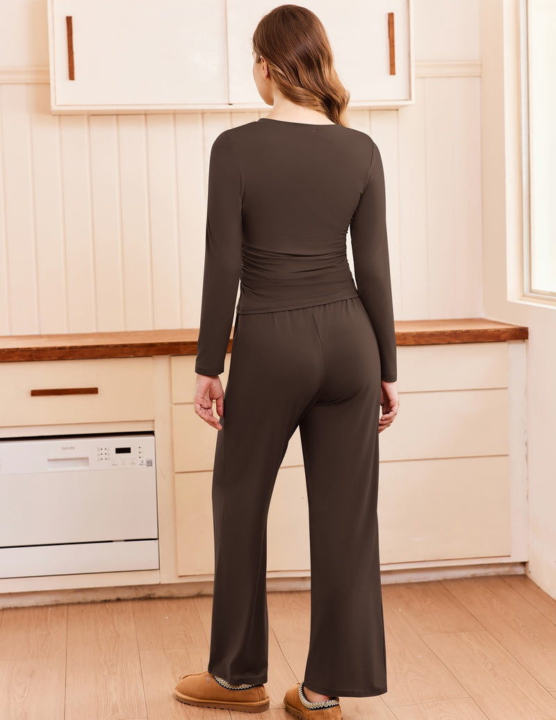 ekouaer-ruched-top-wide-leg-set-zweiteiler-black image 5