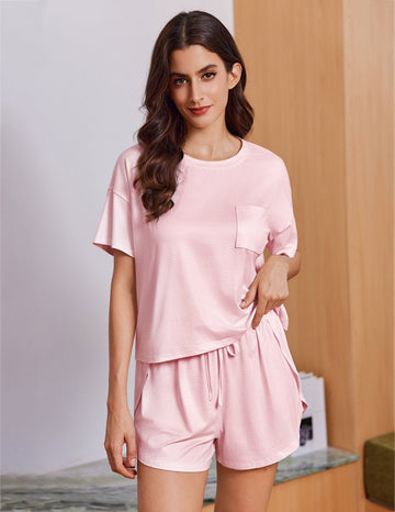 ekouaer-pajama-sets-kurzarm-pyjama-mit-shorts-streifen-2-teilig image 3