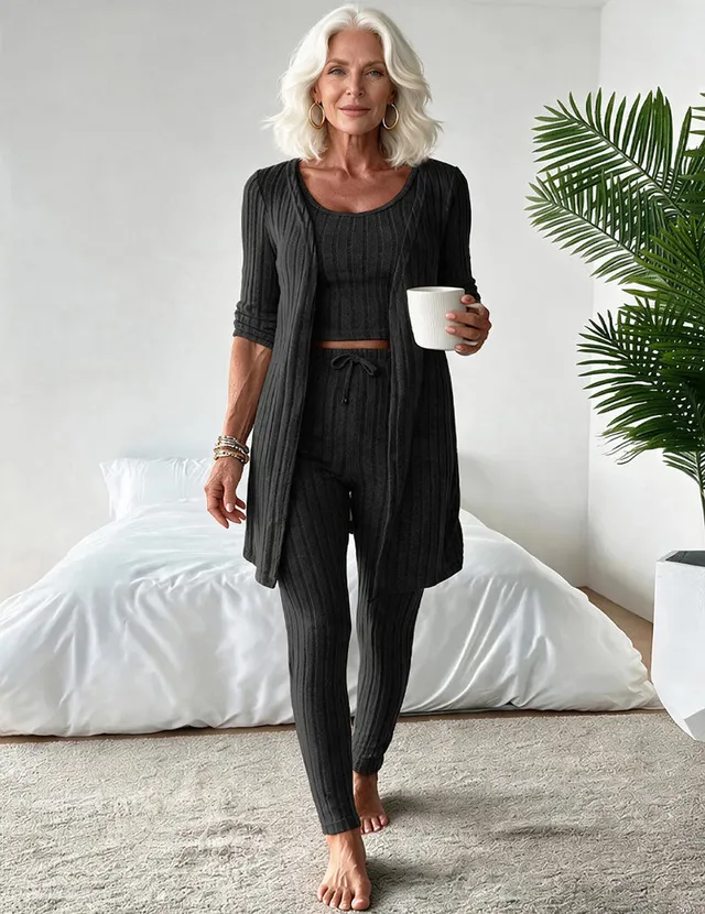 ekouaer-pajama-sets-3-teiler-rippstrick-cardigan-set image 1