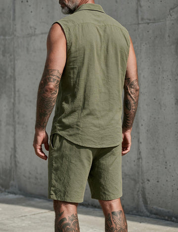 ekouaer-men-herren-schlafanzug-leinen-kurzarm-shorts image 5