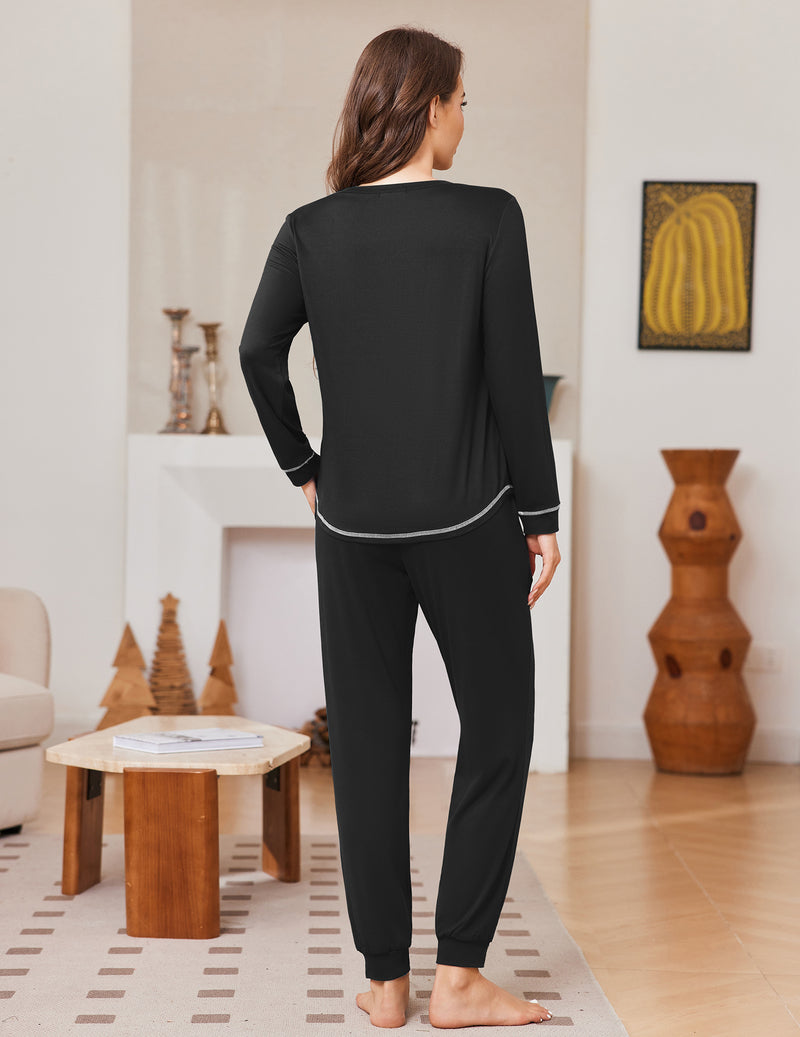 ekouaer-pajama-sets-cozy-pyjama-navy-jogger-mit-taschen image 2