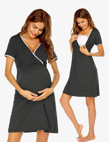 ekouaer-maternity-stillnachthemd-kurzarm-spitze-stillen image 3
