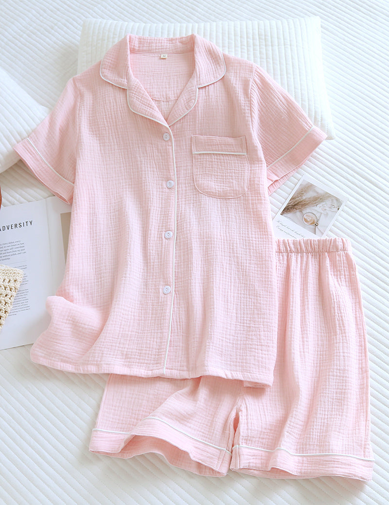 ekouaer-pajama-sets-cotton-gauze-schlafanzug-pink-shorts image 2