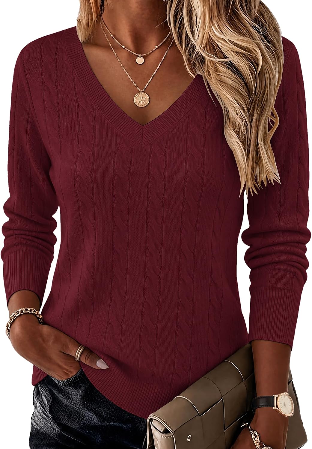 ekouaer-pajama-sets-v-neck-stricktop-apricot-langarm image 8