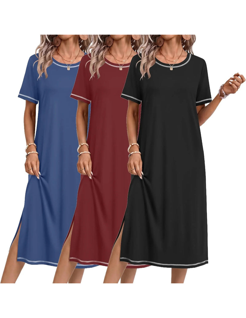ekouaer-nightgowns-nachthemd-kurzarm-3er-pack-knielang image 6