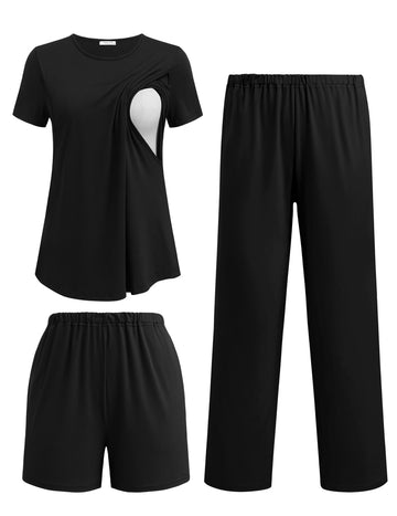ekouaer-maternity-still-schlafanzug-3-teilig-mit-shorts-und-hose image 2
