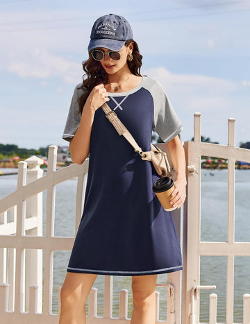 ekouaer-nightgowns-sleepshirt-kurzarm-crewneck-kontrastnaht image 5