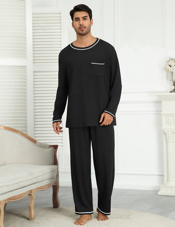 ekouaer-men-schlafanzug-herren-langarm-2-teilig-mit-taschen image 3